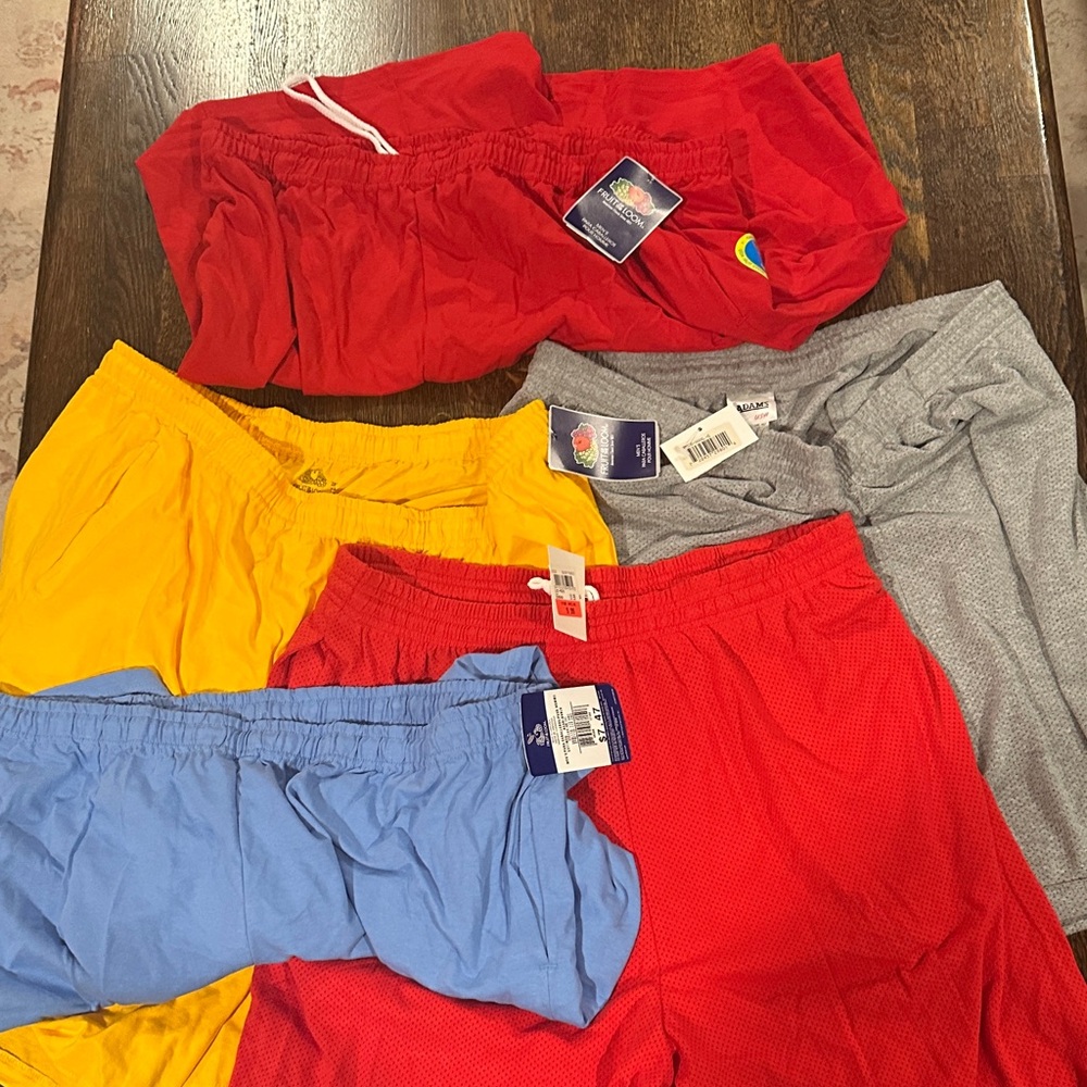 6 pair bundle Hanes Men's Athletic Shorts Set - Red, Yellow, Blue, Gray